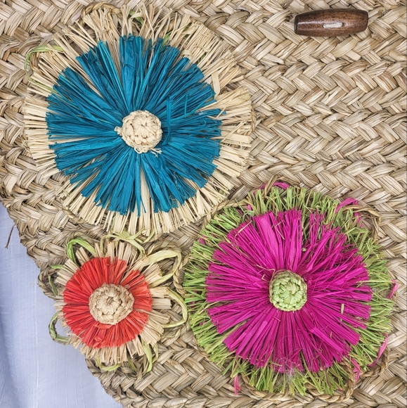 Sun N Sand Straw Beach Woven Tote Bag Colorful Flowers - Picture 5 of 5